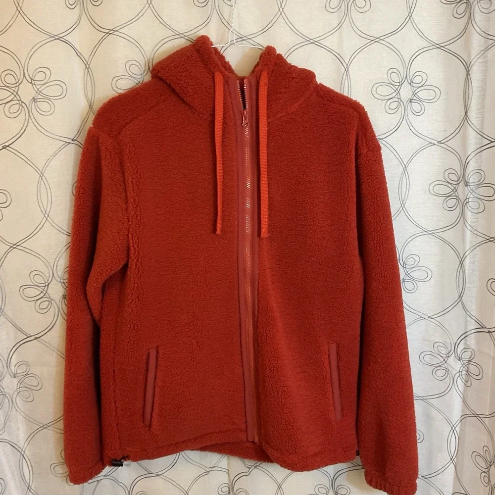 NWOT Original Use Fleece Zip Hoodie, Teddy Bear Style Size‎ Medium Orange Berry